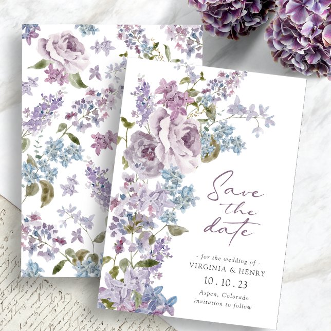 Elegant Lila Syren Spara Datum Datumet (Elegant Purple Lilac Save The Date by Painted Paperie
)
