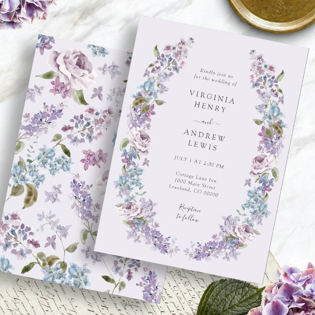 Elegant lila syrenbröllop inbjudningar (Elegant Lavender Lilac Wedding Invitation by Painted Paperie
)