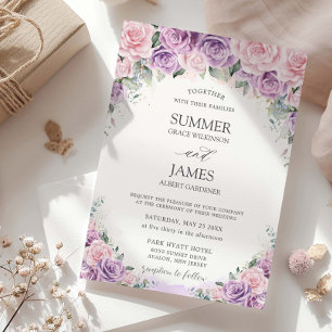 Elegant lila syrliga rosor Blommig Bröllop Inbjudningar