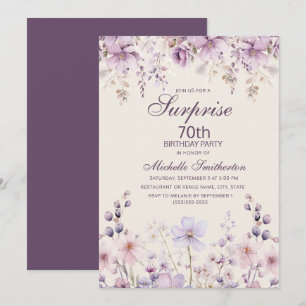 Elegant Lila Syrlilja Vattenfärg Blommig 70-årsfir Inbjudningar