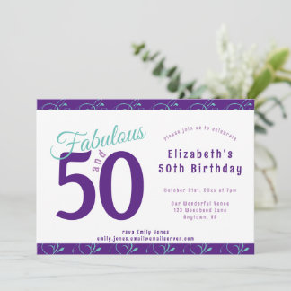 Elegant Lila Teal 50:e Födelsedagsfesten Inbjudningar