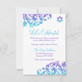Elegant Lila Teal Flourish Bat mitzvah mottagning Inbjudningar