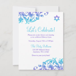 Elegant Lila Teal Flourish Bat mitzvah mottagning Inbjudningar