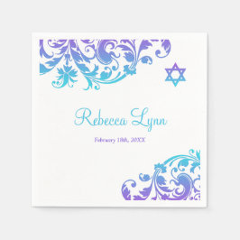 Elegant Lila Teal Flourish Bat mitzvah Pappersservett