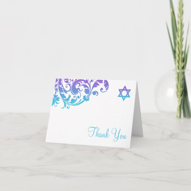 Elegant Lila Teal Flourish Bat mitzvah Tack (Framsida)
