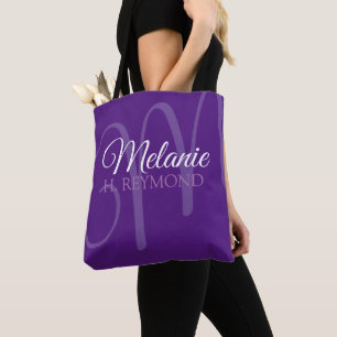 Elegant Lila Tote Bag med hennes Namn & initial Tygkasse