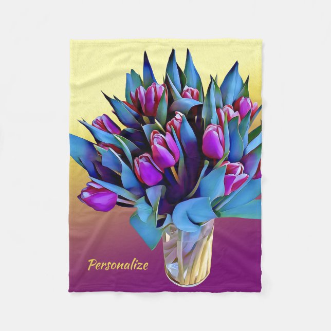 Elegant Lila Tulips Watercolor Personalize Fleecefilt (Framsidan)
