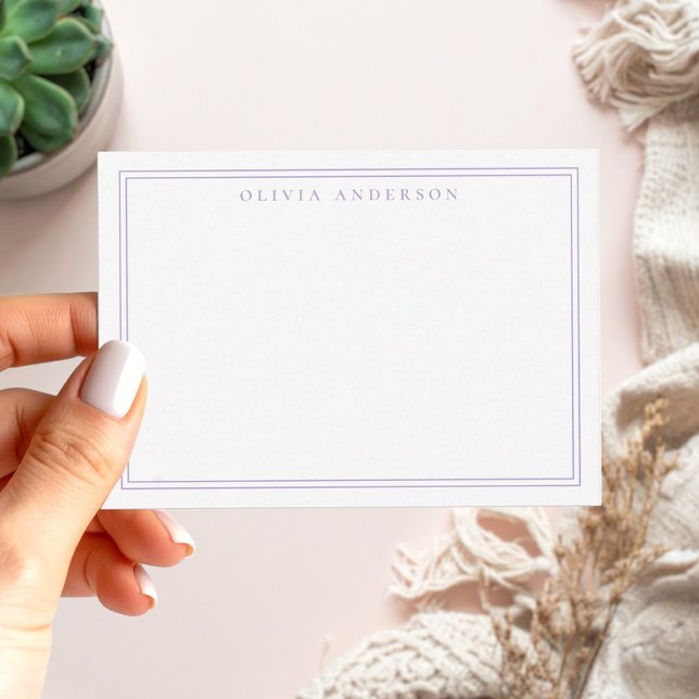 Elegant Lila Två minimalistiska Monogram Namn Grän Anteckningskort (Skapare uppladdad)
