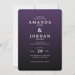 Elegant lila typografisk bröllopsinbjudan inbjudningar
