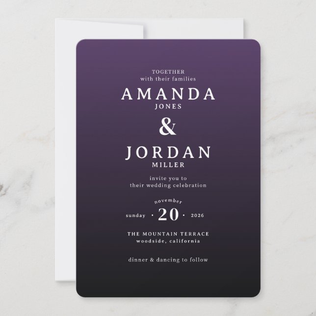 Elegant lila typografisk bröllopsinbjudan inbjudningar (Framsida)