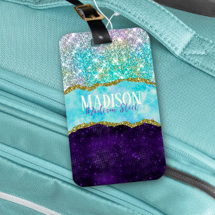 Elegant Lila Unicorn faux glitter monogram Bagagebricka