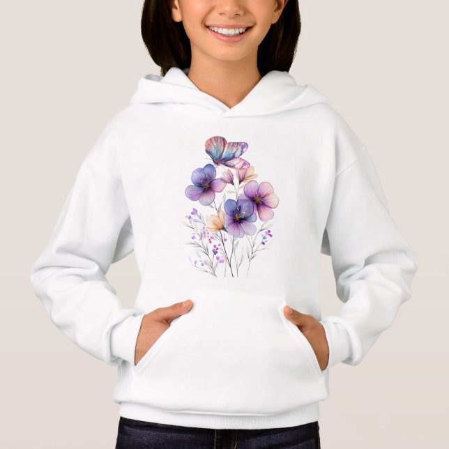 Elegant lila vårblomma & fjäril   t shirt (Framsida)
