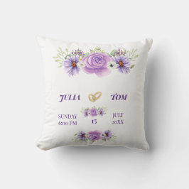 Elegant Lila Vatten Färg Blommigt Bröllop Kudde