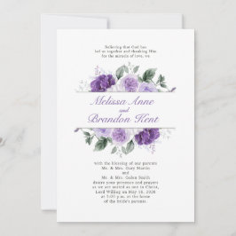 Elegant lila vattenfärg blommig bröllop inbjudningar