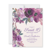 Elegant lila vattenfärg blommig Sweet 16-flicka