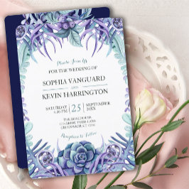 Elegant Lila Vattenfärg Succult Blommigt Bröllop Inbjudningar