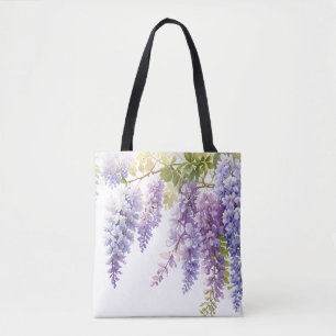 Elegant lila vattenfärg wisteria blue blommigt tygkasse