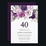 Elegant Lila Vattenfärgad Blommigt 40 födelsedagar Inbjudningar<br><div class="desc">Elegant Lila Watercolor Blommigt 40:e födelsedagsinbjudan Se matchningssamling i Niche and Nest Store</div>