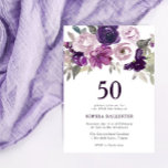 Elegant Lila Vattenfärgad Blommigt 50:e födelsedag Inbjudningar<br><div class="desc">Elegant Lila Watercolor Blommigt 50:e födelsedagsinbjudan Se matchningssamling i Niche and Nest Store</div>