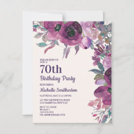 Elegant Lila Vattenfärgad Blommigt 70:e födelsedag Inbjudningar
