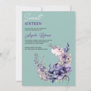 Elegant Lila Vattenfärgad Blommigt Utandningsluft Inbjudningar