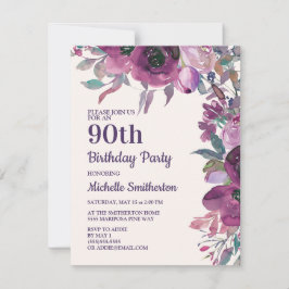 Elegant Lila VattenfärgBlommigt 90:e födelsedag Inbjudningar