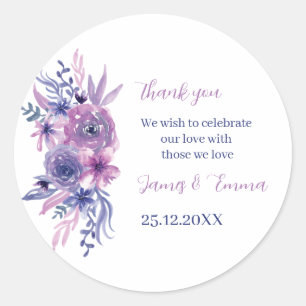Elegant Lila Vattenfärgen Flower Personligt bröllp Runt Klistermärke