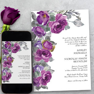 Elegant Lila Vattenfärgsblommor Formellt Bröllop Inbjudningar