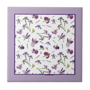 Elegant Lila Vattenfärgsblommor Mönster Kakelplatta