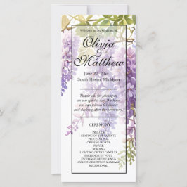 Elegant lila vattenfärgswisteria-bröllopsprogram