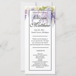 Elegant lila vattenfärgswisteria-bröllopsprogram