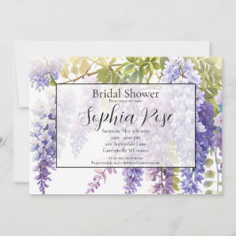 Elegant lila vattenfärgswisteria-möhippa inbjudningar