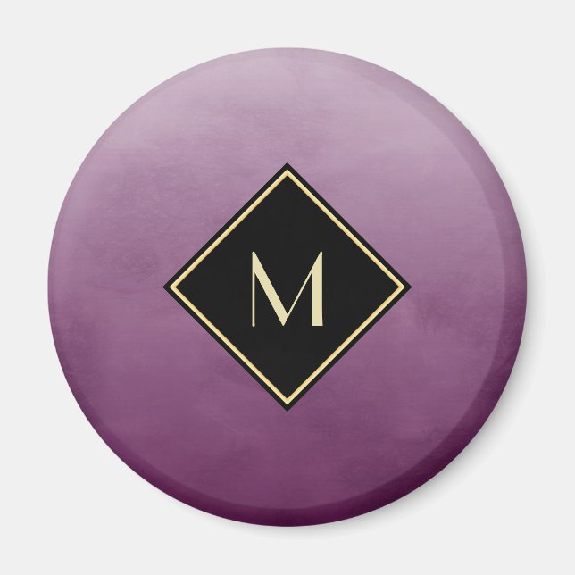 Elegant Lila vid borstat med enkelt Guld Monogram Magnet (Framsidan)