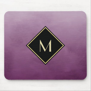 Elegant Lila vid borstat med enkelt Guld Monogram Musmatta
