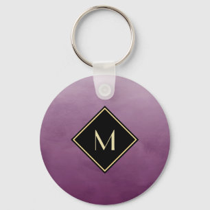 Elegant Lila vid borstat med enkelt Guld Monogram Nyckelring
