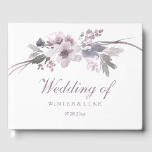 Elegant lila vinterblomma bröllopsgästbok