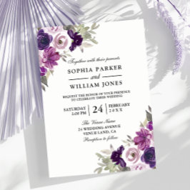 Elegant Lila Violet Blommigt Winter Wedding Inbjudningar