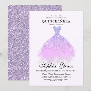 Elegant Lila Violet Glitter Quinceañera Inbjudningar