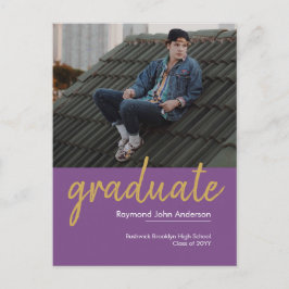 Elegant Lila Violet Guld Script Photo Studenten Meddelande Vykort