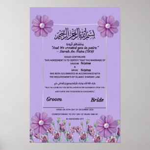 Elegant lila violett blomsterpärl islamisk Nikah Poster