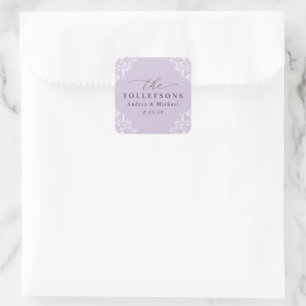 Elegant lila violett bröllopsklassiker fyrkantigt klistermärke