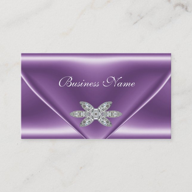 Elegant lila violett silver diamant smycke visitkort (Framsida)