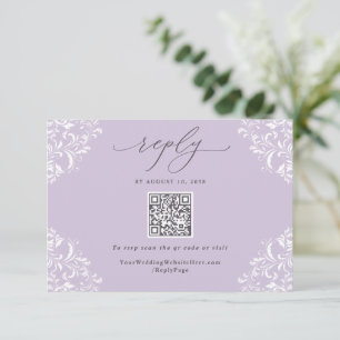 Elegant lila violett vintage bröllops QR-kod OSA Kort