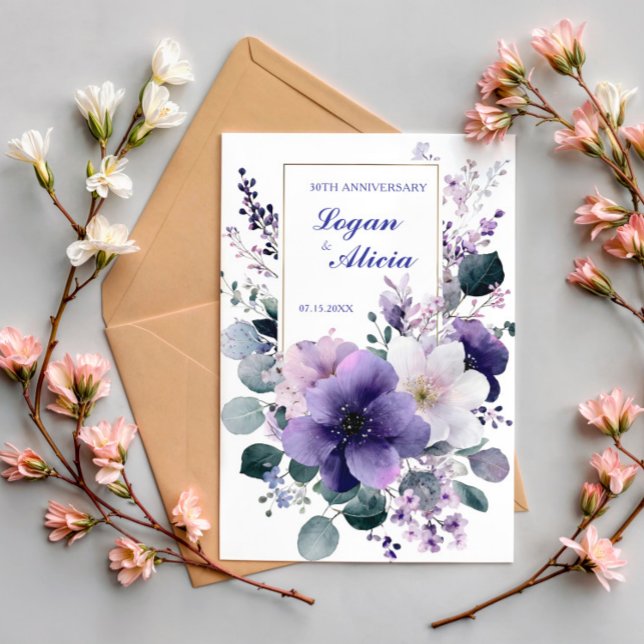 Elegant Lila Vit Blommig Guld Ram Akvarell Inbjudningar (Skapare uppladdad)