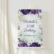 Elegant lila vit blomster glitter 50-årsdag
