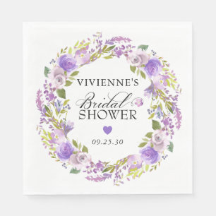 Elegant lila vit blomsterlig bröllopsdusch pappersservett