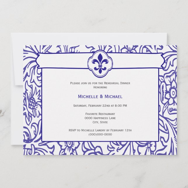 Elegant Lila Vit Fleur de Lis-händelse Inbjudningar (Framsida)