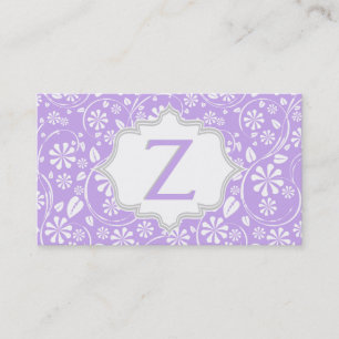 Elegant lila vit, grått blommönster monogram visitkort