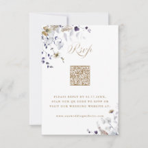 Elegant lila vit guld blomsterbröllop QR-kod