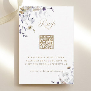 Elegant lila vit guld blomsterbröllop QR-kod OSA Kort